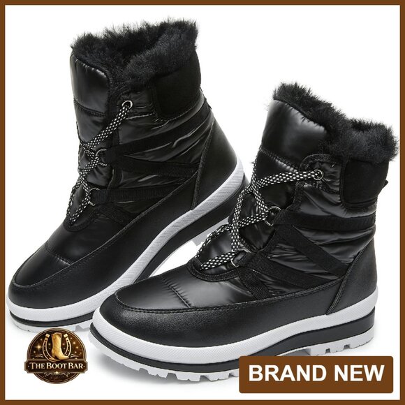 Shoes - Women's Waterproof Winter Snow Boots Mid-Calf Fur Lined Non-Slip